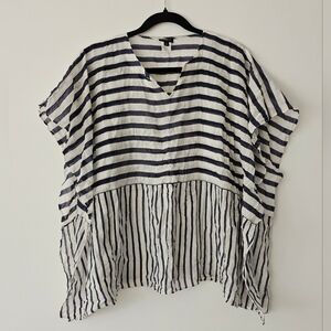 Talbots Shirt Womens Blue White Striped Silk Cotton Blend Semi Sheer Flowy Sz S